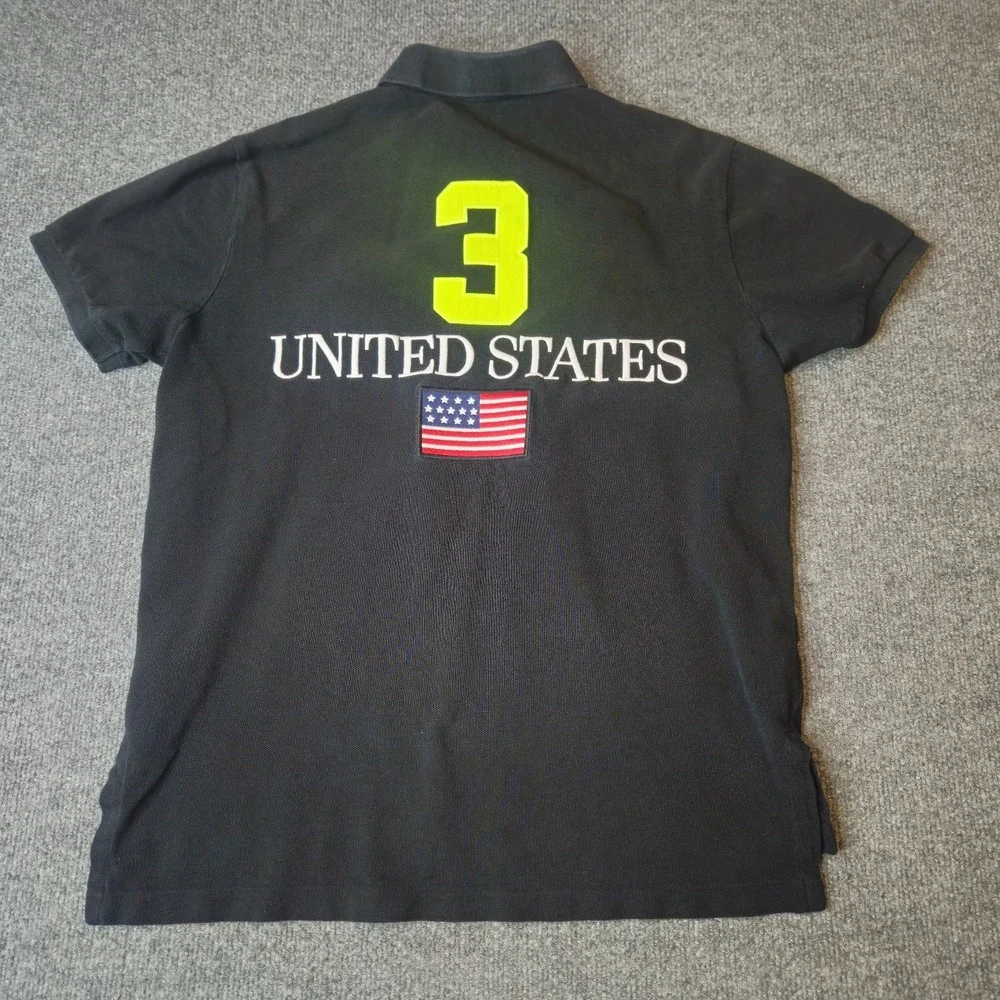 Polo Ralph Lauren Men's Big Pony Polo Neon Yellow #3 Size Large Black USA Flag